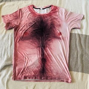 Hilarious hairy chest/back screen print shirt